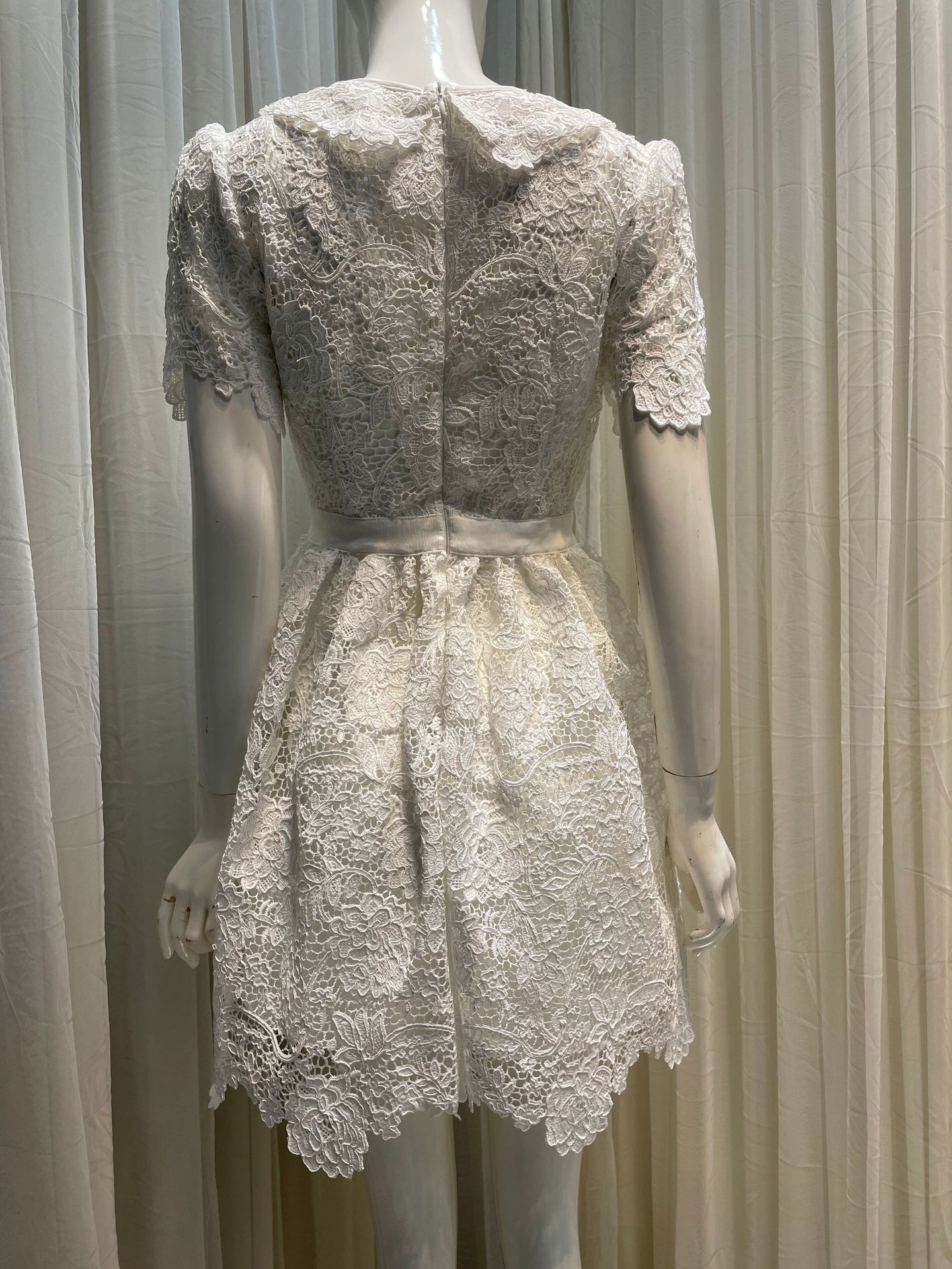 New S-elf Portrait White Lace Mini Dress Collected Short Sleeve Dress for Women
