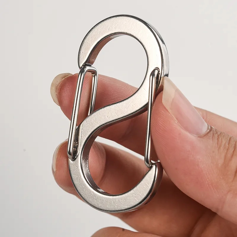 Large Load-bearing 304 Stainless Steel Keychain Double Head Quick Hanging Mountaineering Buckle Key Ring 8-Shaped Key Chain