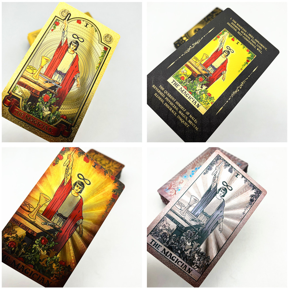 Outdoor Games Activities 1 Deck Plastic Tarot Cards Waterproof Durle Rider Waite Gold Black Blue Cards Divination With Guide Book L742 230718