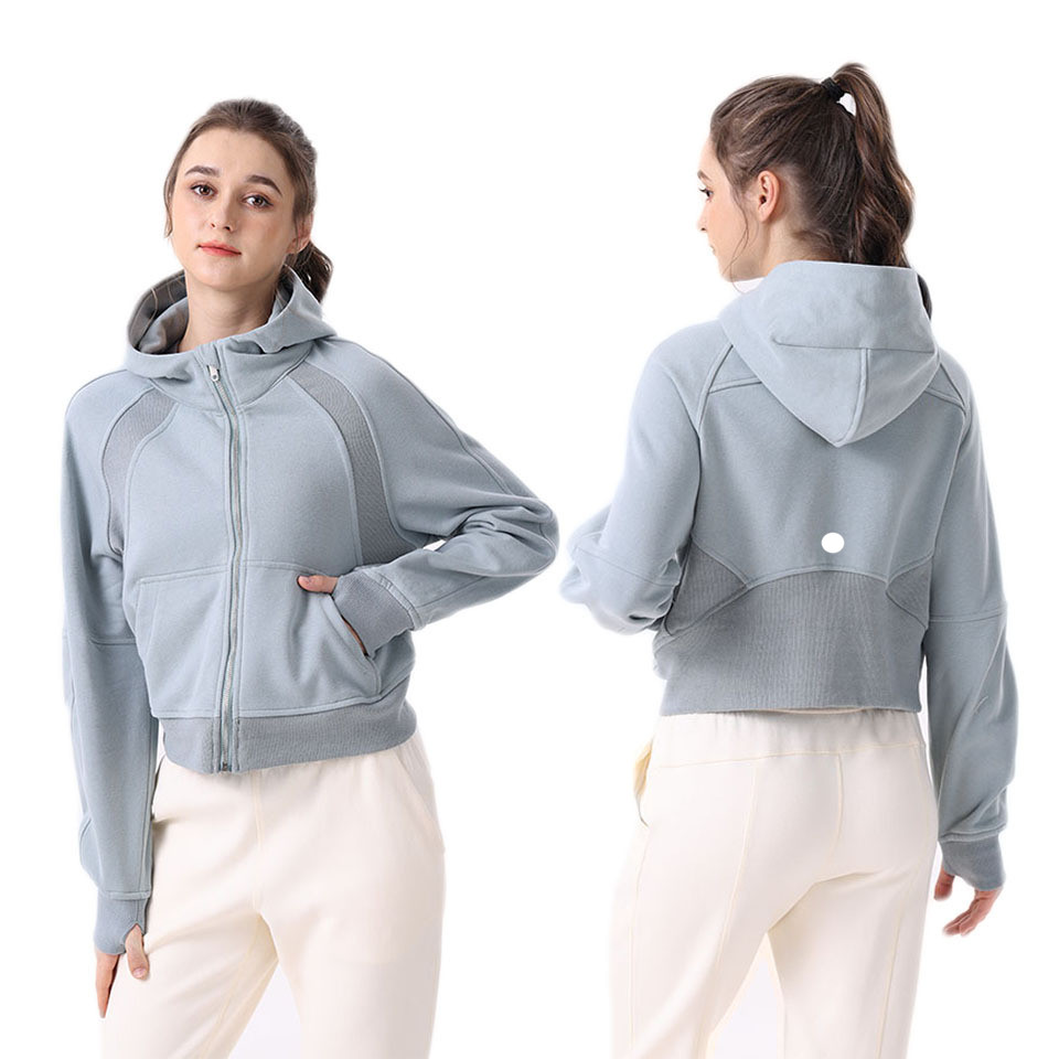 Womens Autumn Hoodies Sweatshirt Yoga Thick Jacket Ladies Gym Workout Coat Full Zipper Fleece Loose Workout Pullover