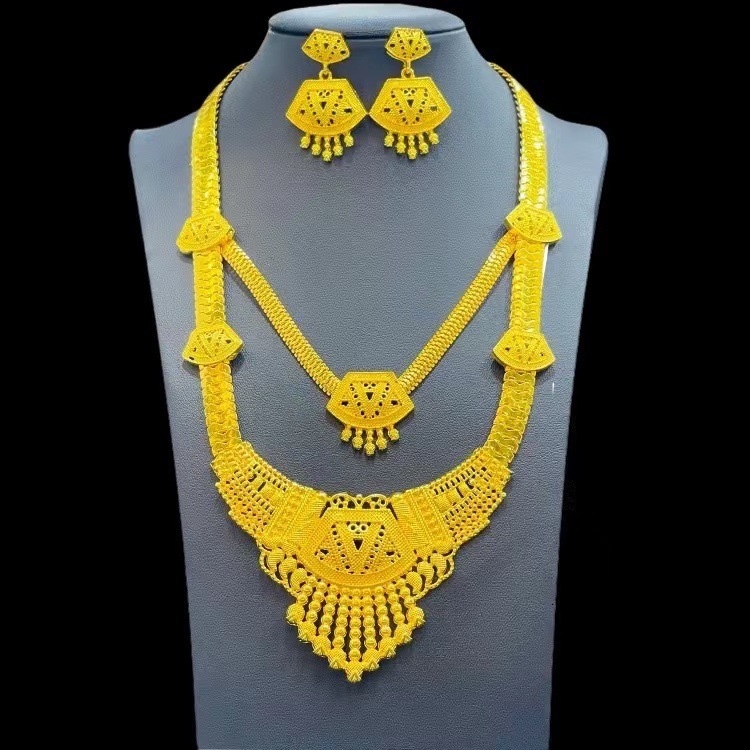 Wedding Jewelry Sets 24K Alloy Dubai Jewelry Set For Women Necklace Earrings Indian Thailand Bride Wedding Two Piece Set Wholesale 230719