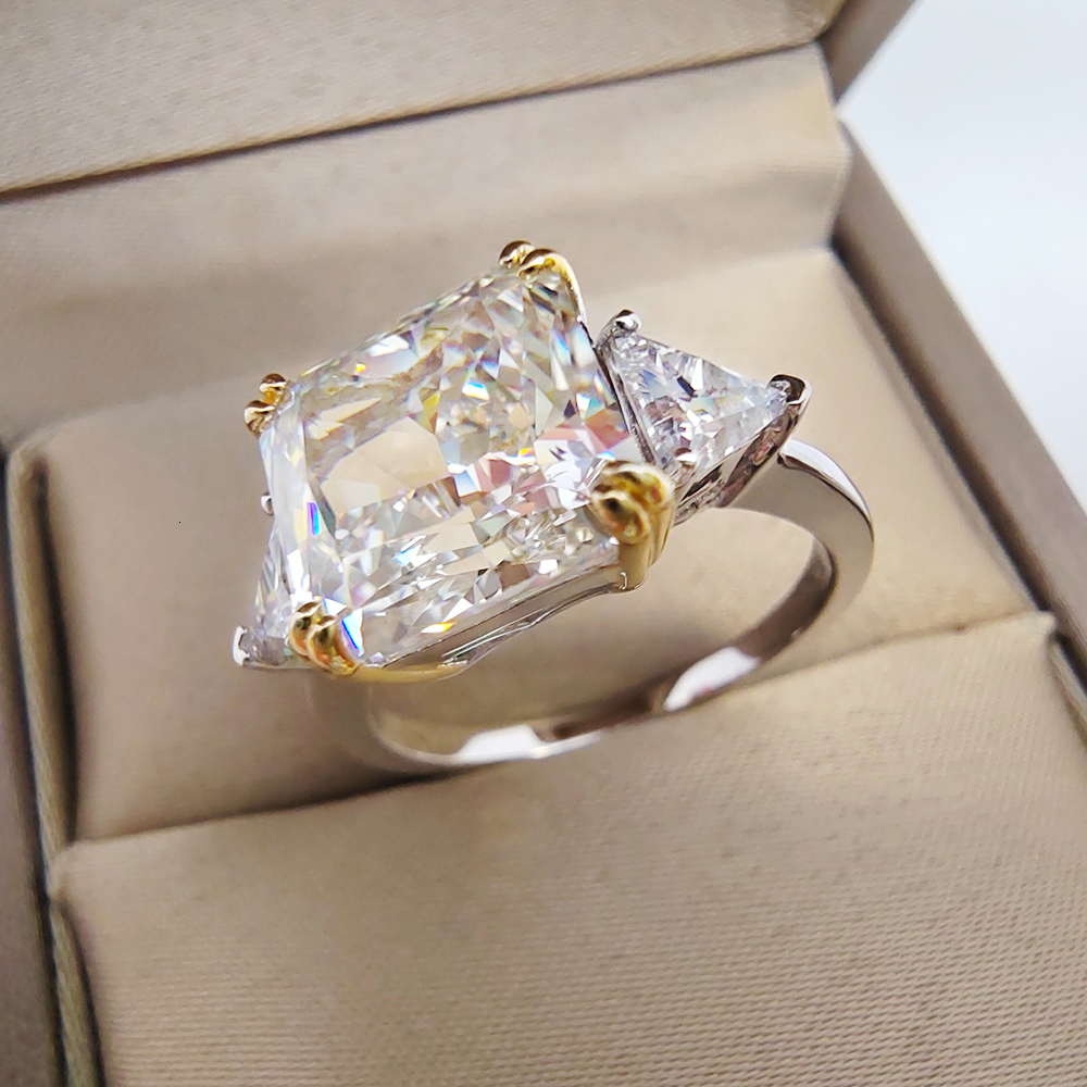Wedding Rings Luomansi 10*10MM Crushed Ice High Carbon Diamond Ring 100%-S925 Silver Ladies Jewelry Wedding Party Crystal Gift 230718