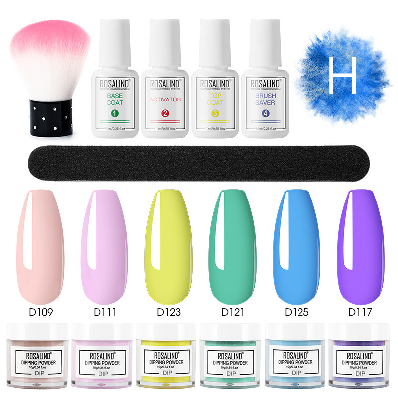 Nail Glitter ROSALIND Nail Dipping Powder Set Art Decoration Esmalte Semi Permanent Resin Sparkling Crystal Acrylic Nail Powder Basic Coating Set 2307
