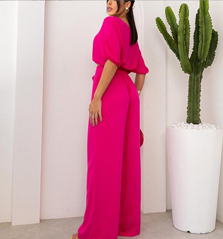 Women's Set 2023 Fashion Casual Women's Set Round Neck Short Sleeve Top Lace up High Waist Pants Women's Two Piece Set
