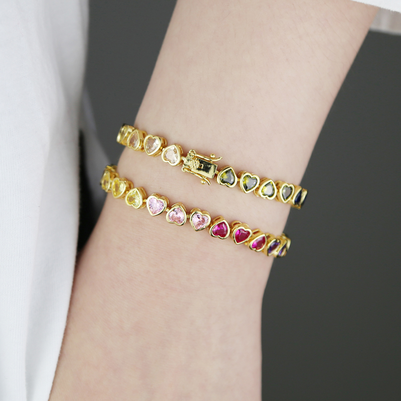 rainbow colorful mini love hearts zircon Bracelet Women Men hip hop Iced Out Bg Cubic Zirconia Couple Jewelry Gift