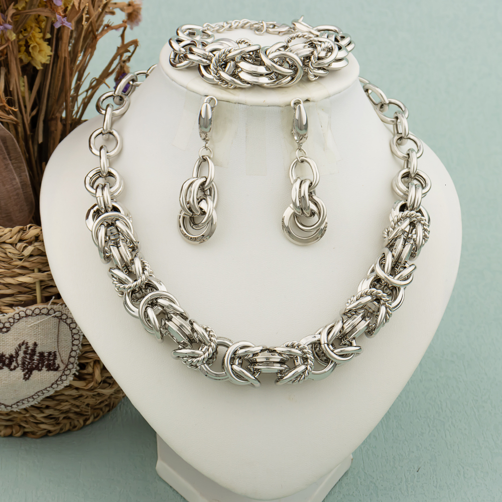 Wedding Jewelry Sets Dubai Jewelry Set for Women Fashion Gold Color Round Necklace Collor Earrings Bracelet Ring Jewelry Bride Weddings Party Gifts 23