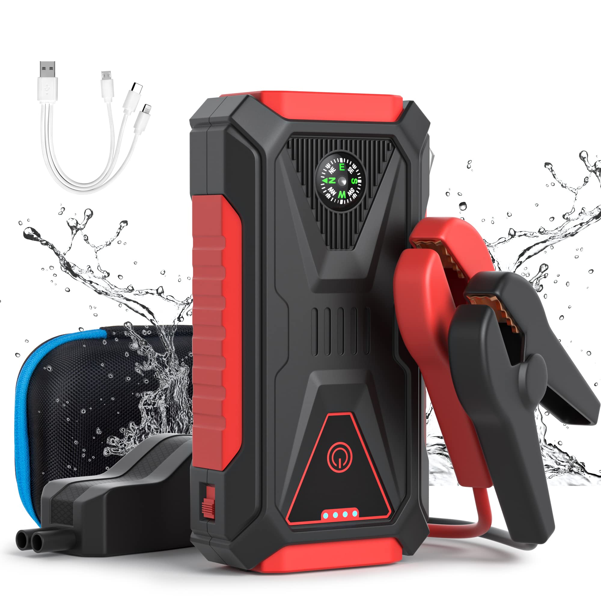 Portable Car Jump Starter 2000A Peak 28000mAh Vehicle Battery Starting Tools Multifunctional Emergency Outdoor Mobile Power Supply With Compass and Sa