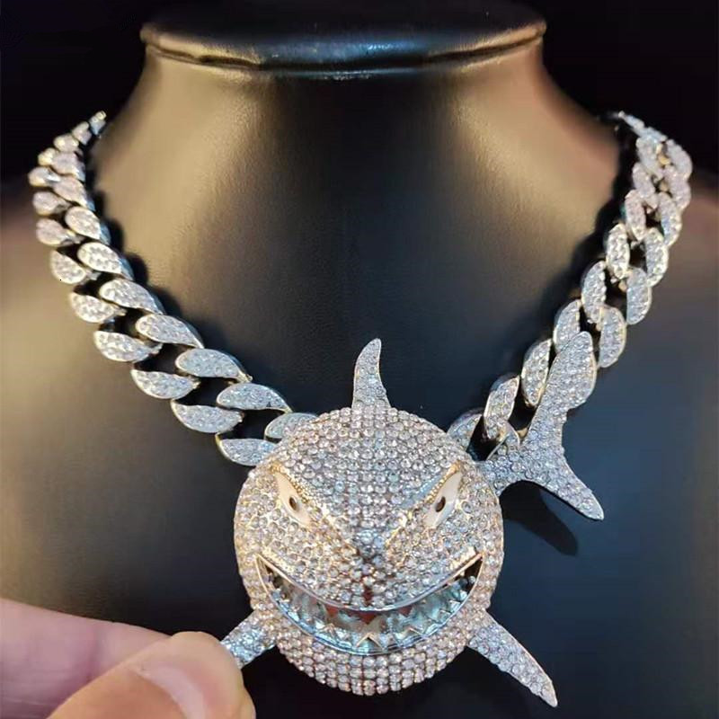 Pendant Necklaces Hip Hop 6IX9INE Shark Pendant Necklace For Men Women Icy Jewelry With Iced Out Crystal Miami Cuban Chain Choker Fashion Jewelry 2307
