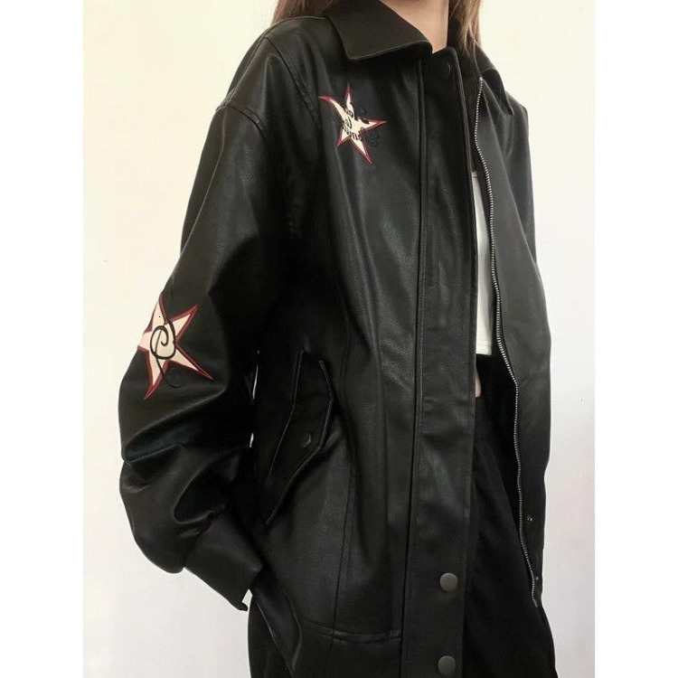 Women s Jackets Streetwear for Women Fashion Harajuku Vintage Embroidery PU Coat Y2k Tops Oversized Outwear Casual Korean Ropa Mujer 230718
