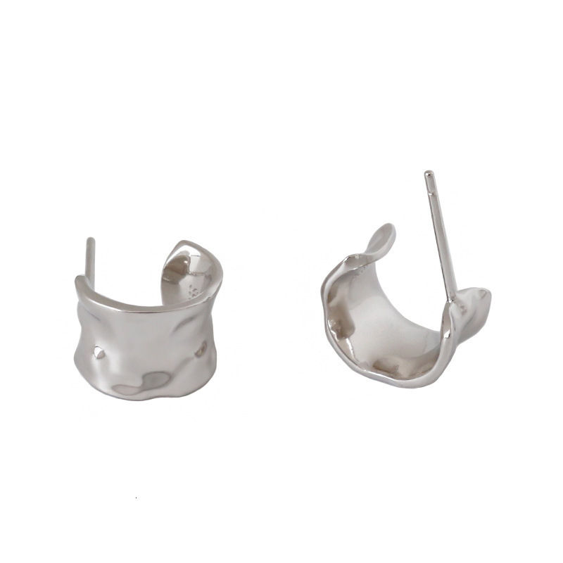 Ear Cuff SHANICE Charm 100% 925 Sterling Silver INS Irregular Convexo-concave Wide Face Stud Earrings for Women fine jewelry Punk Party 230718