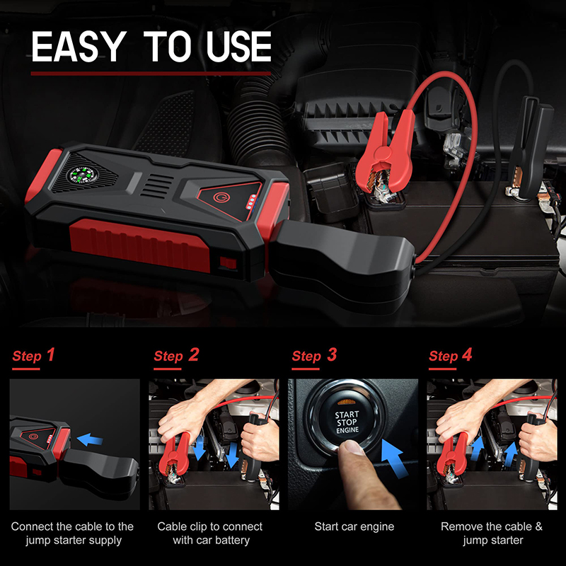 Portable Car Battery Charger Jump Starter 28000mAh Power Bank Smart Safety Hammer LED Light for Auto Truck Motorcycle