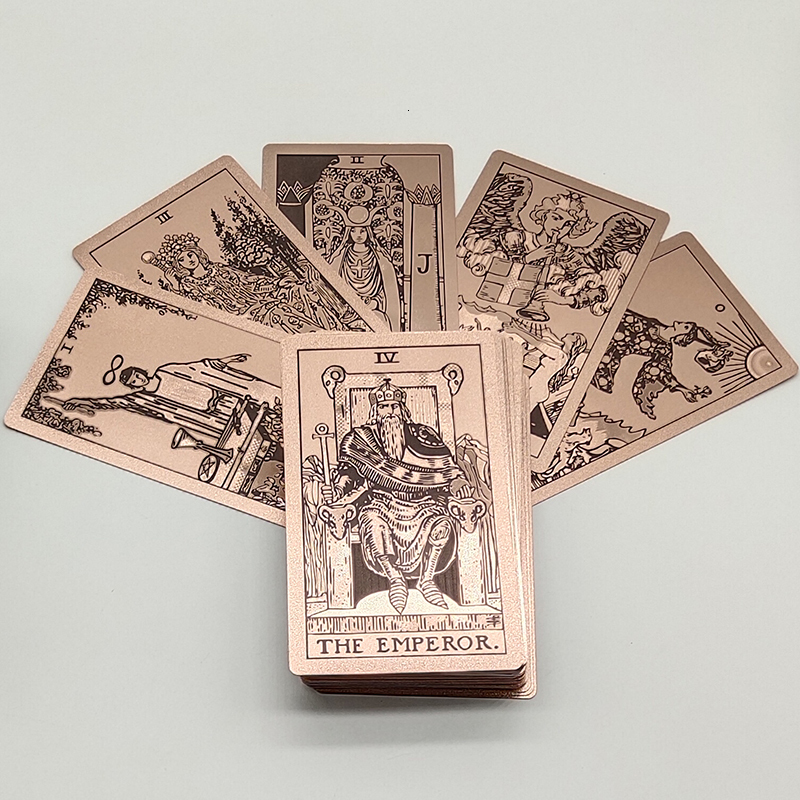 Outdoor Games Activities Gold Foil Tarot Plastic Cards Rose Pink Waterproof Card Deck Mysterious Board Game Divination Cards 230718