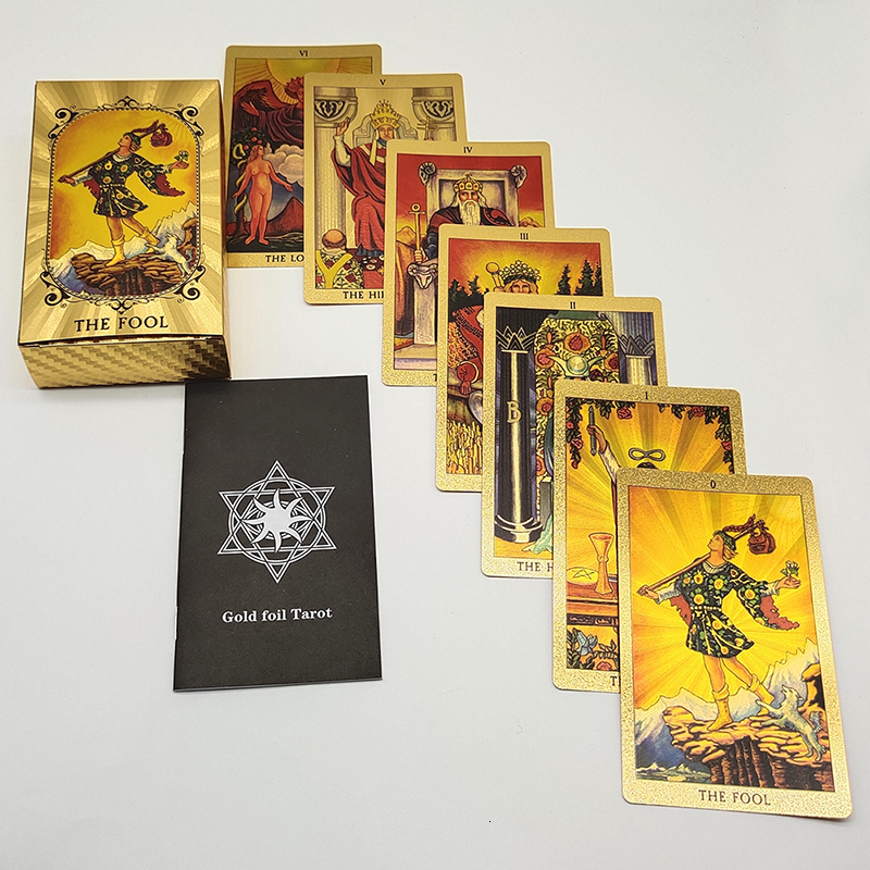Outdoor Games Activities Terrific Gold Plastic Tarot Cards Marvellous Predictive Divination Board Games Waterproof Astrology Deck With Booklet 230718