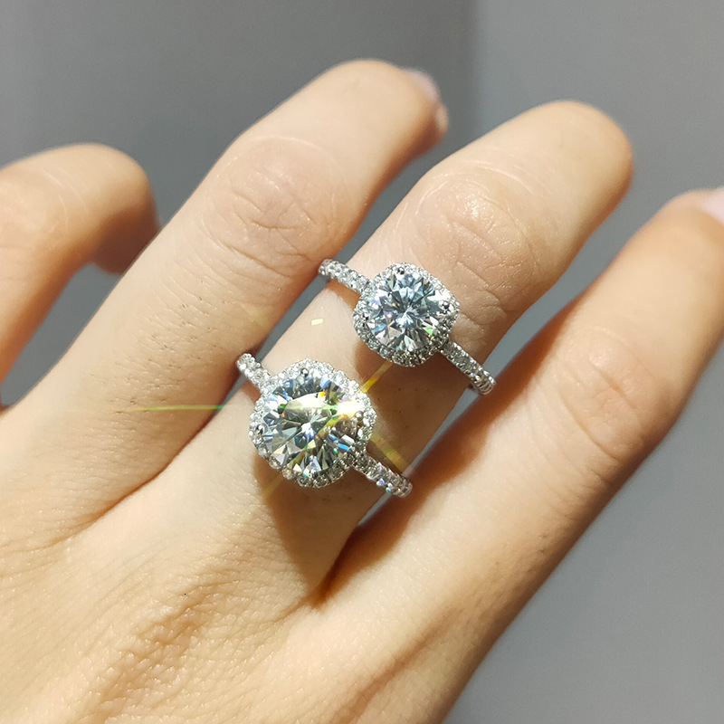 Wedding Rings Real 925 Sterling Silver Ring For Women Square Round 1CT 2CT 3CT Brilliant Diamond Finger Band Wedding Jewelry Gift 230718