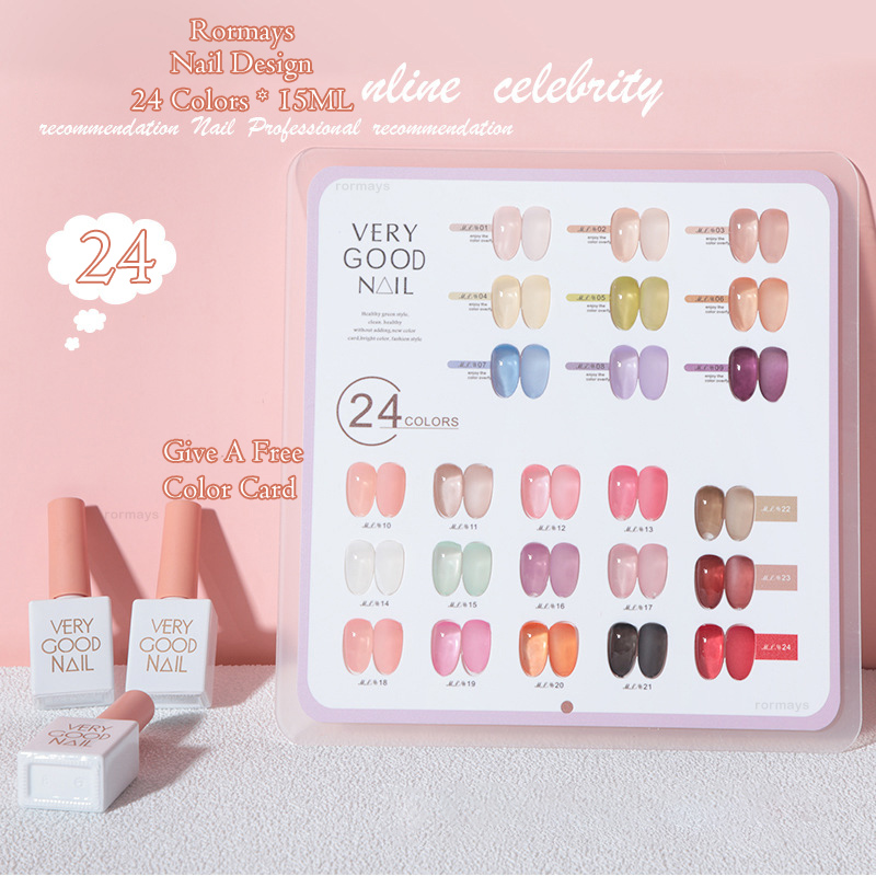 Rormays 24 Color Gel Nail Polish Set New Ice Permeating Jelly Pink Semi Permanent UV LED Translucent Light Therapy Varnish Nail Polish Factory Wholesa