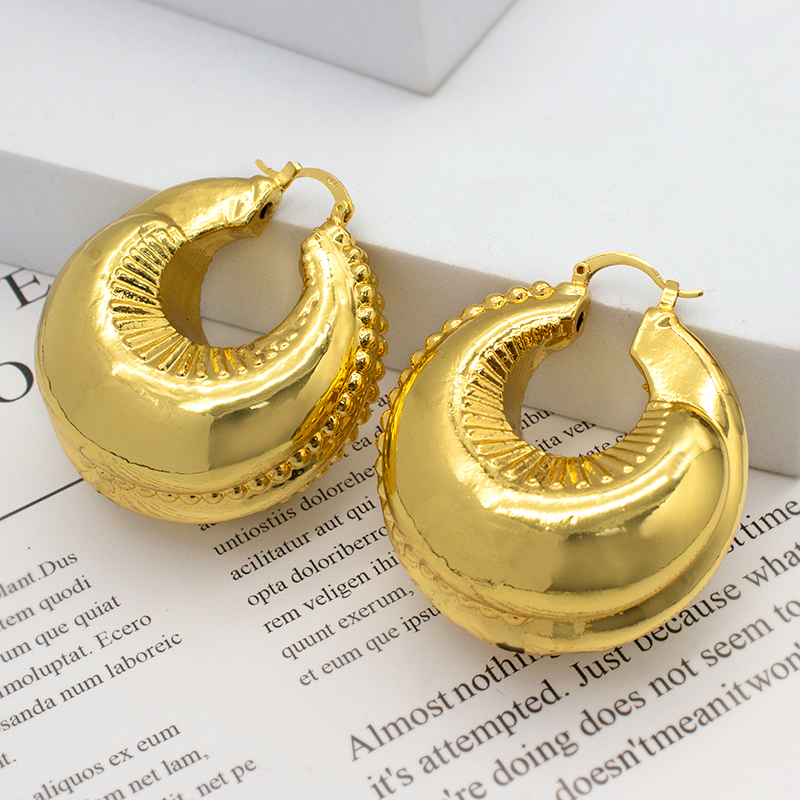 Stud Big Earrings Women Hoop Earrings Dubai African Gold Plated Jewelry Geometric Big Round Circle Clip Earings For Party Wedding 230718
