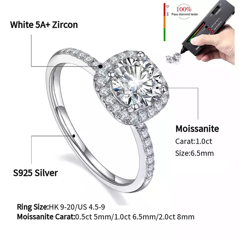Wedding Rings Real 925 Sterling Silver Ring For Women Square Round 1CT 2CT 3CT Brilliant Diamond Finger Band Wedding Jewelry Gift 230718
