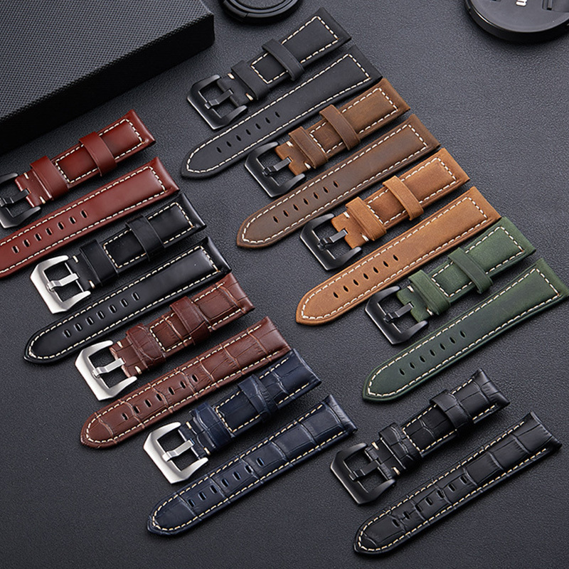 Watch Bands 20mm 22mm 24mm 26mm Green brown Genuine Leather Bracelet man Watch Band for Panerai PAM111 441 cowhide Watchband Wrist Strap 230718