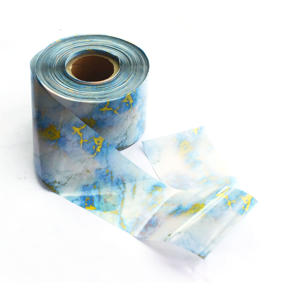 Stickers Decals 1 roll marble pattern nail foil transfer sticker Japanese style pink blue finger art decal gel slider manual 4CM * 100M 230718