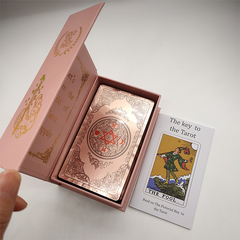 Outdoor Games Activities Gold Foil Tarot Plastic Cards Rose Pink Waterproof Card Deck Mysterious Board Game Divination Cards 230718