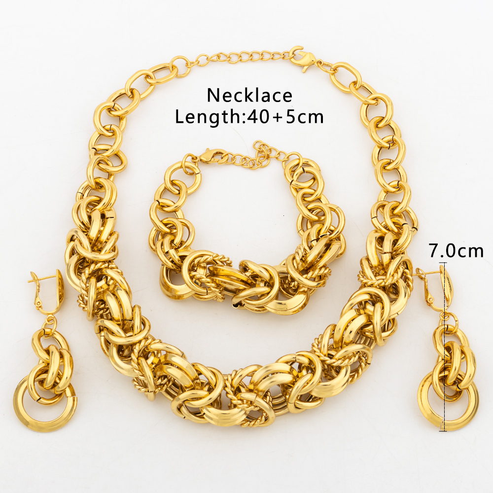Wedding Jewelry Sets Dubai Jewelry Set for Women Fashion Gold Color Round Necklace Collor Earrings Bracelet Ring Jewelry Bride Weddings Party Gifts 23