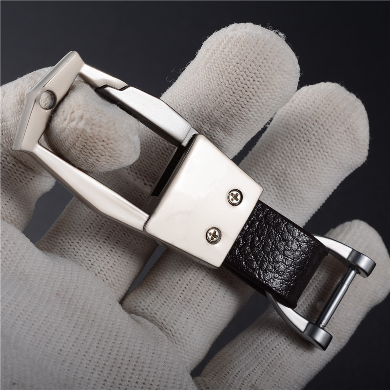 QOONG Custom Lettering Men Metal Leather Keychain Detachable Car Key Ring Horseshoe Buckle Key Chain Waist Hanged Key Holder Y65