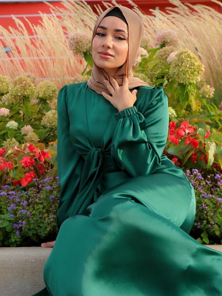 Ethnic Clothing Eid Satin Abaya Muslim Long Dres Elegant Wrap Front Belted Hijab Modest Dresses Party Arabic Islam Turkey Abayas Ramadan 230718