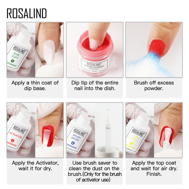 Nail Glitter ROSALIND Nail Dipping Powder Set Art Decoration Esmalte Semi Permanent Resin Sparkling Crystal Acrylic Nail Powder Basic Coating Set 2307