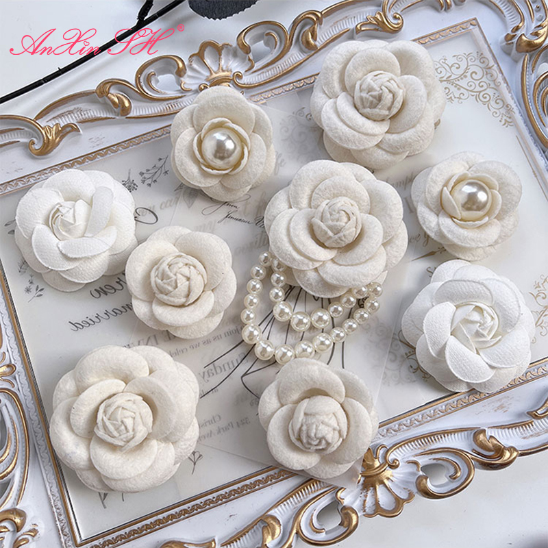 Pins Brooches AnXin SH white camellia brooch Hand made collar flower black wine red rose Stereoscopic pin high level decoration 230718