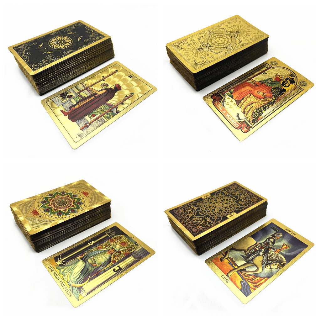 Outdoor Games Activities Gold Foil Tarot Cards Gold Plastic Divination 1 Deck 78 Cards Deck Witch Board Game With Guide Book L752 230718