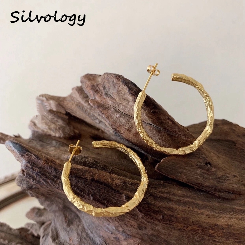 Ear Cuff Silvology 925 Sterling Silver C shape Big Earring Gold Irregular Foil Paper Exaggeration Earrings for Women Fashion Jewelry Gift 230718