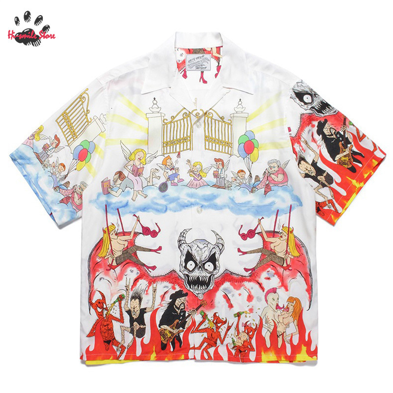 Mens Casual Shirts Beach WACKO MARIA Button Lapel Hawaiian Style Top Summer Street Clothing 230718