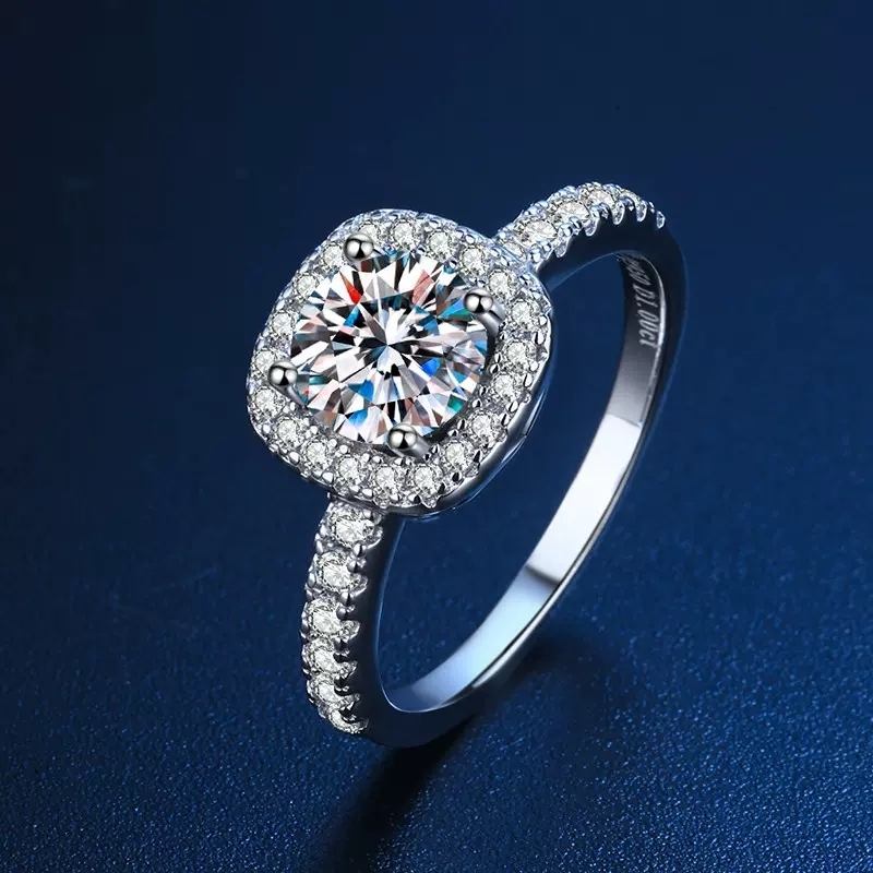 Wedding Rings Real 925 Sterling Silver Ring For Women Square Round 1CT 2CT 3CT Brilliant Diamond Finger Band Wedding Jewelry Gift 230718