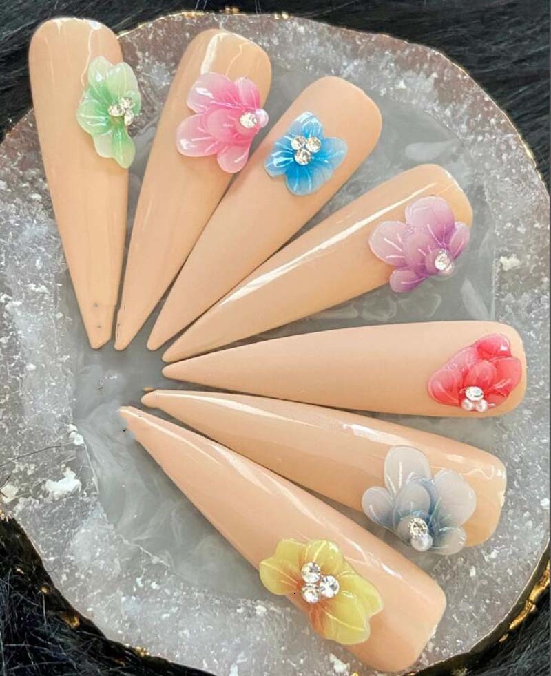 Nail Art Decorations 120 3D Acrylic Flower for Acrylic Nail Charm 24 Color Acrylic Nail Decoration 120 pieces Acrylic Flower Nail Box 3D Nail Charm 23