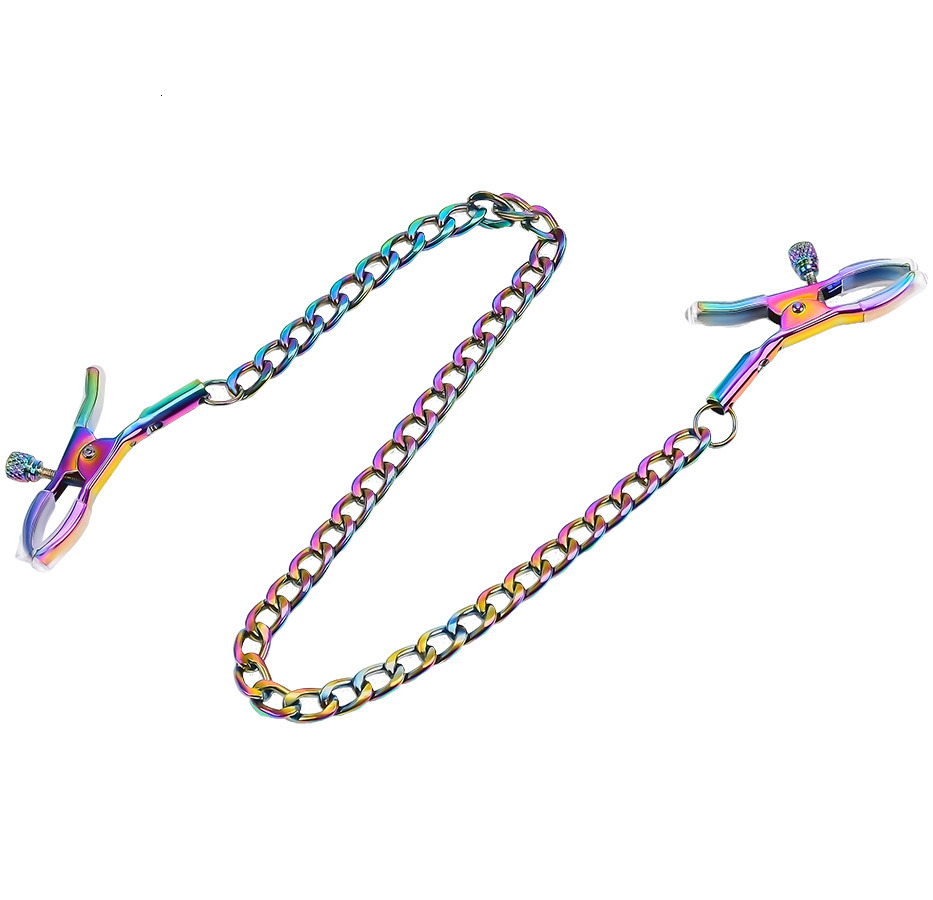 Adult Toys Colorful metal cushion clip chain set womens rainbow chest restraint sex toy 230719