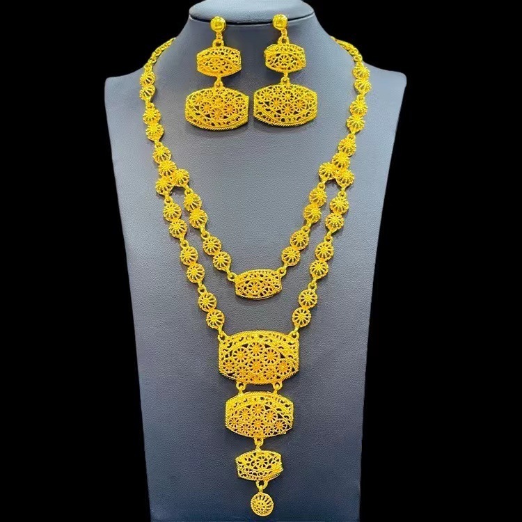 Wedding Jewelry Sets 24K Alloy Dubai Jewelry Set For Women Necklace Earrings Indian Thailand Bride Wedding Two Piece Set Wholesale 230719