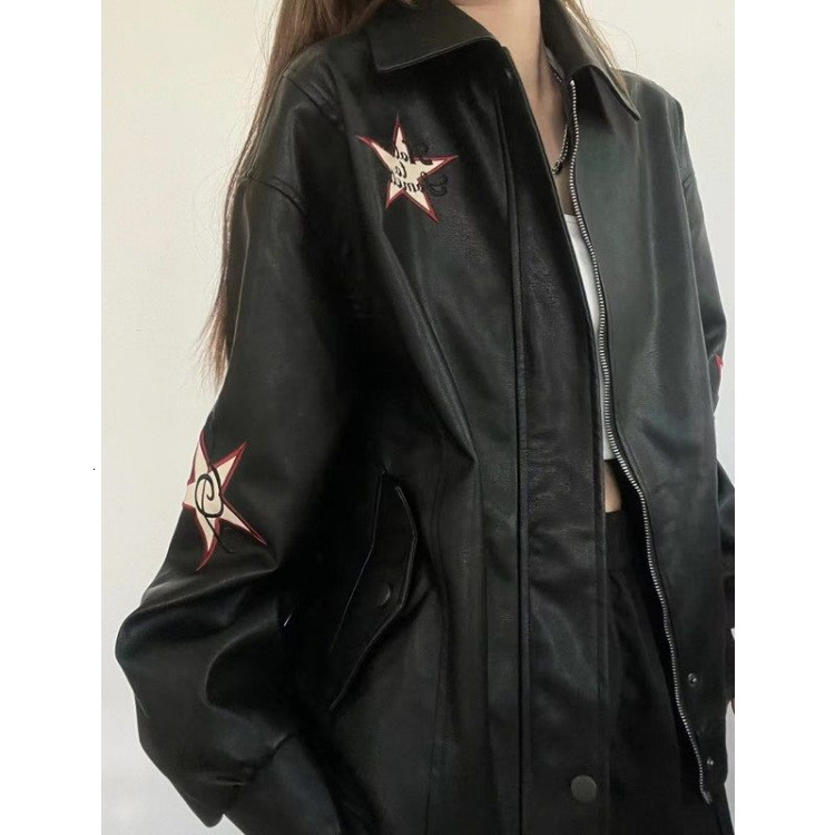 Women s Jackets Streetwear for Women Fashion Harajuku Vintage Embroidery PU Coat Y2k Tops Oversized Outwear Casual Korean Ropa Mujer 230718