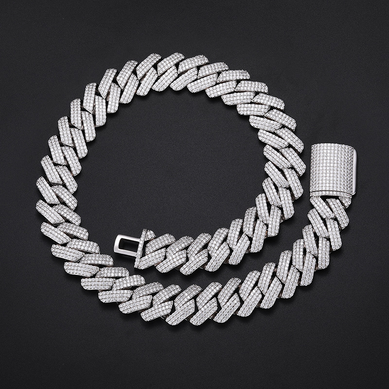 necklace moissanite chain cuban link designer men 25mm wide 3row inlaid pass diamond tester iced out Miami 925 Sterling Silver Fine jewelry