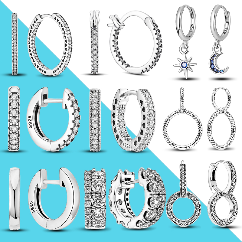 2024 Charm Double Hoop Earrings For Women 925 Silver Sparkling Pave CZ Stud Earrings Engagement Anniversary Jewelry Gifts