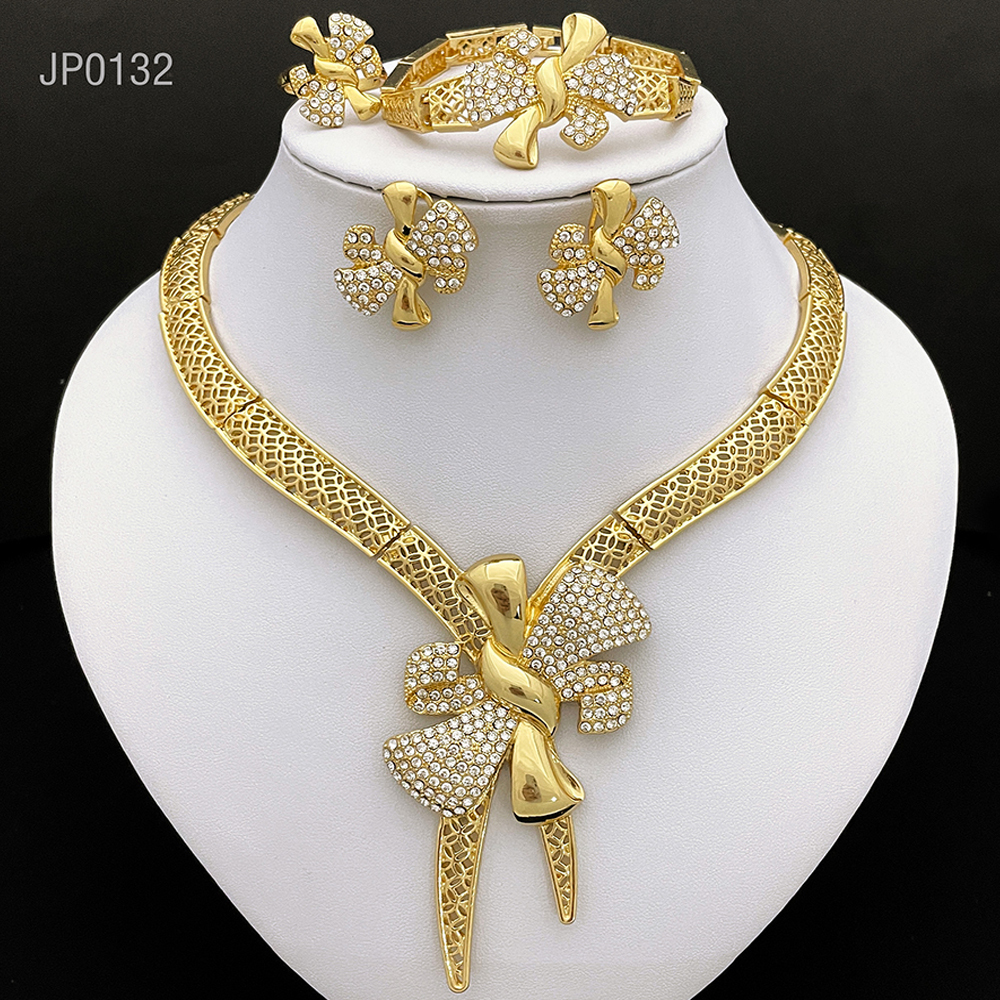 Wedding Jewelry Sets Italy Gold Plated Jewelry Sets For Women Bowknot Shape Dubai Jewelry Gold Color Necklace Set Wedding Party Gift 230719