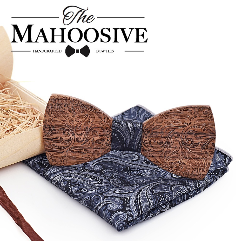 Bow Ties Wooden Mens bow Tie Wood Neck Set for Men Suits Handkerchief Cufflinks Gravatas Wedding Vestidos Corbatas 230718