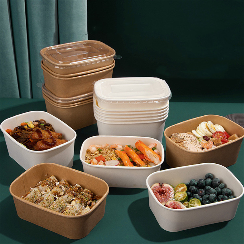 Disposable Kraft Paper Salad Bowl 500ml 750ml 1000ml Meal Prep Containers with PP Lids