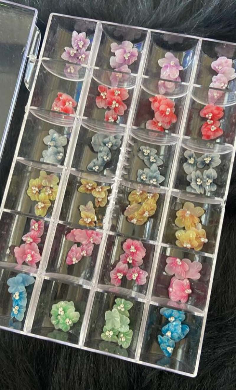 Nail Art Decorations 120 3D Acrylic Flower for Acrylic Nail Charm 24 Color Acrylic Nail Decoration 120 pieces Acrylic Flower Nail Box 3D Nail Charm 23