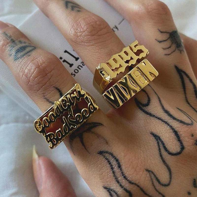 Band Rings Personalized Hip Hop Name Ring Custom High Quality Stainless Steel Letter Unisex Accessories Charm Jewelry Gift For Men/Women 230718