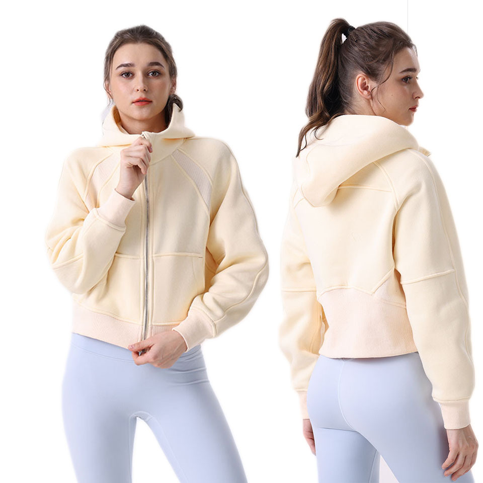 Womens Autumn Hoodies Sweatshirt Yoga Thick Jacket Ladies Gym Workout Coat Full Zipper Fleece Loose Workout Pullover