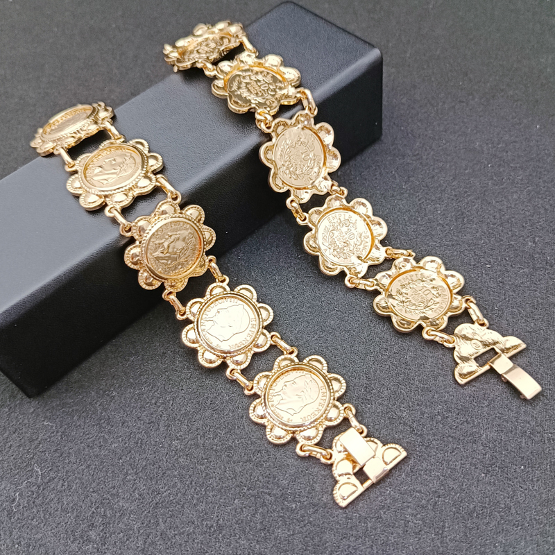 Wedding Jewelry Sets French Vintage Coin Bracelet Dubai Ladies Necklace Slide Chain Arabian Ladies Robe Jewelry Set Algerian Gold Plated Pendant 23071