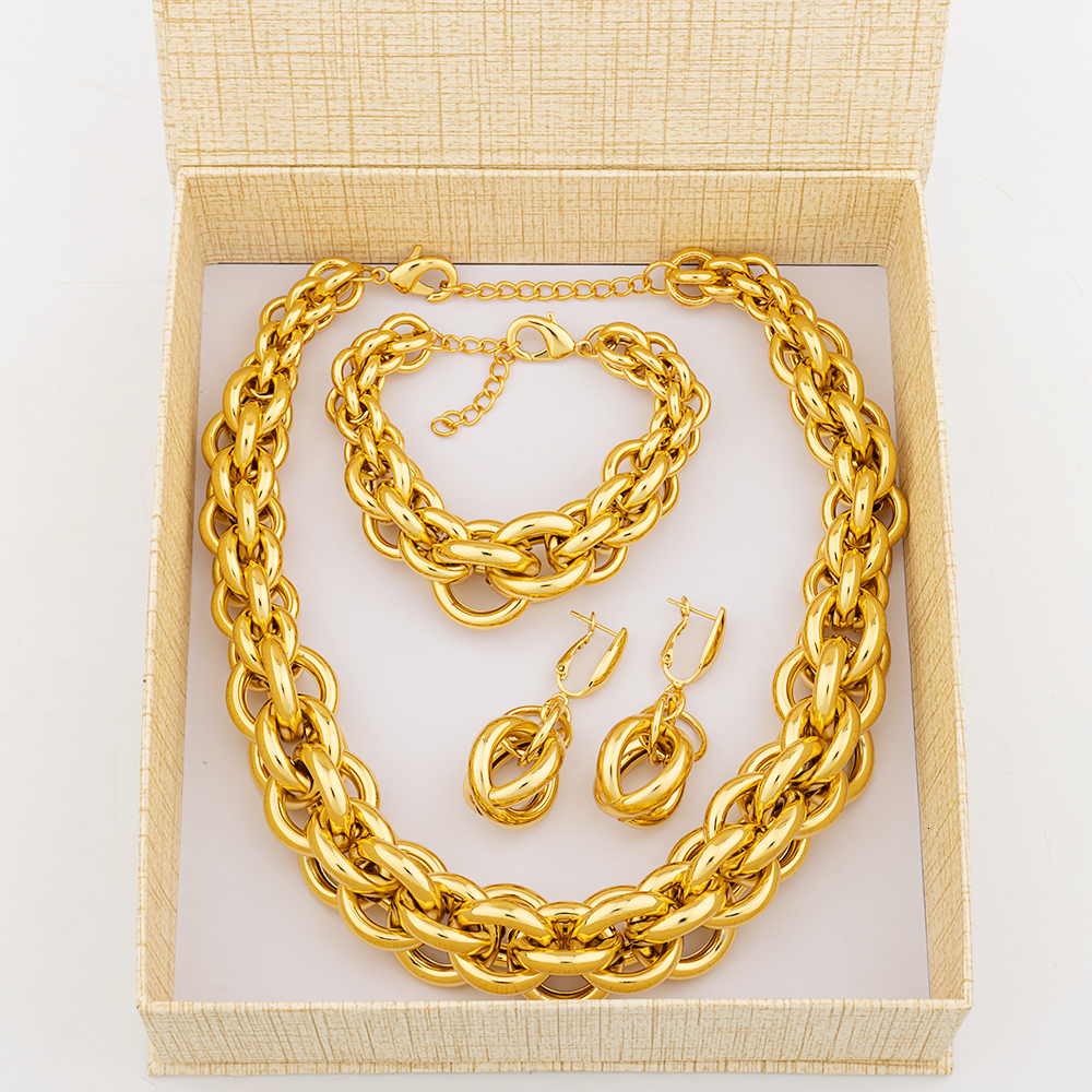 Wedding Jewelry Sets Dubai Jewelry Set for Women Fashion Gold Color Round Necklace Collor Earrings Bracelet Ring Jewelry Bride Weddings Party Gifts 23