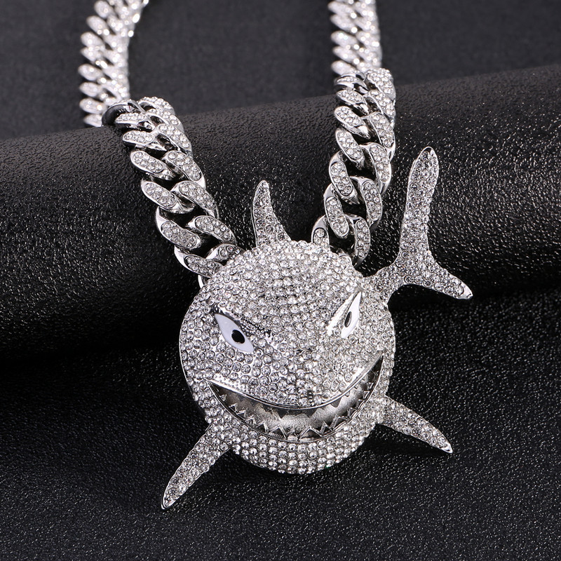 Pendant Necklaces Hip Hop 6IX9INE Shark Pendant Necklace For Men Women Icy Jewelry With Iced Out Crystal Miami Cuban Chain Choker Fashion Jewelry 2307