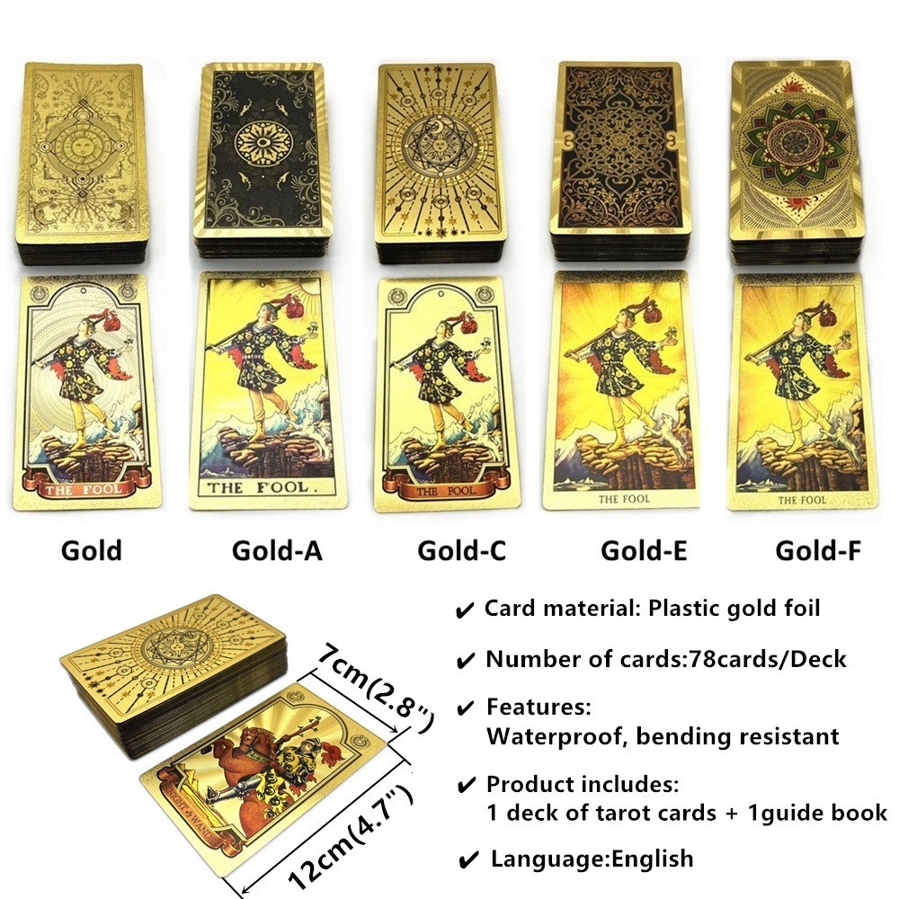 Outdoor Games Activities Gold Foil Tarot Cards Gold Plastic Divination 1 Deck 78 Cards Deck Witch Board Game With Guide Book L752 230718