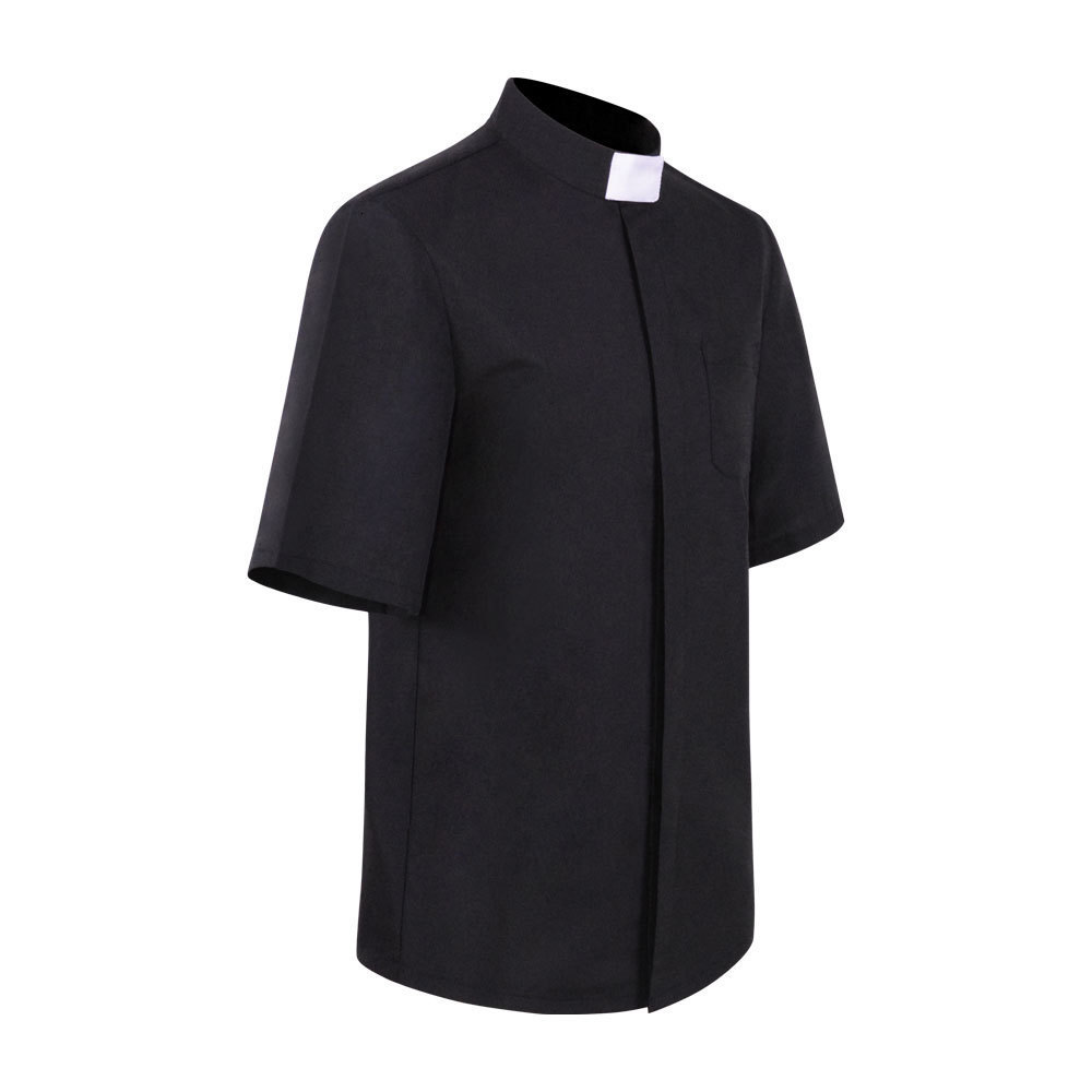 Men's Casual Shirts Priest Collar Shirt Men Clergy Standup Catholic Church Minister Preacher Summer Short Sleeve Tops Roman Blouse S5XL 230718